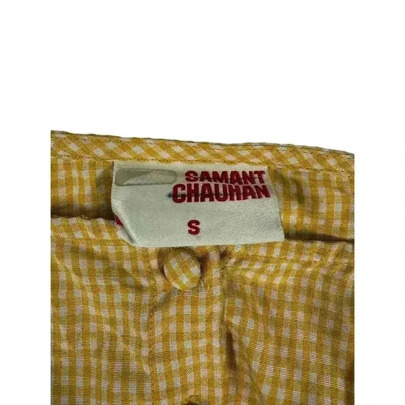 NWOT small Anthropologie Samant Chauhan Amabella yellow embroidered peasant top - Picture 3 of 7